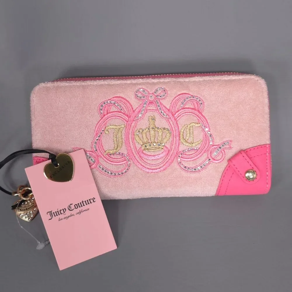 JUICY COUTURE Womens New Wallet Pink Rhinestone Logo Zip Around 13JCD5YMX-TCD